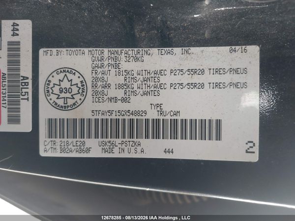 2016 TOYOTA TUNDRA PLATINUM 5.7L V8