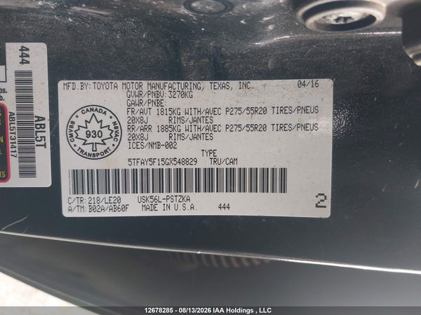 2016 TOYOTA TUNDRA PLATINUM 5.7L V8