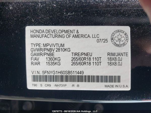 2025 HONDA PILOT TRAILSPORT — I19