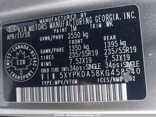 2019 KIA SORENTO 3.3L SX/3.3L SXL