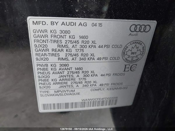 2015 AUDI Q7 3.0T VORSPRUNG EDITION — I9