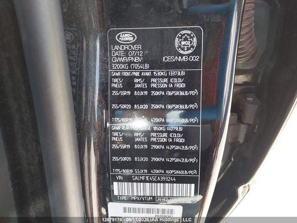 2012 LAND ROVER RANGE ROVER SUPERCHARGED