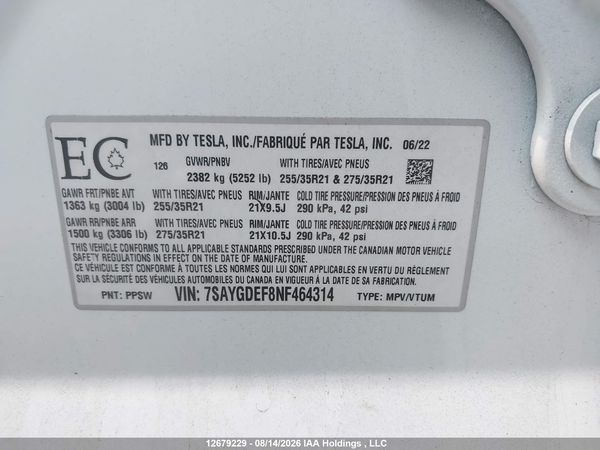 2022 TESLA MODEL Y — I9