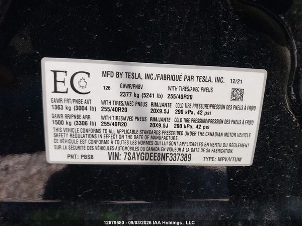2022 TESLA MODEL Y LONG RANGE — I9