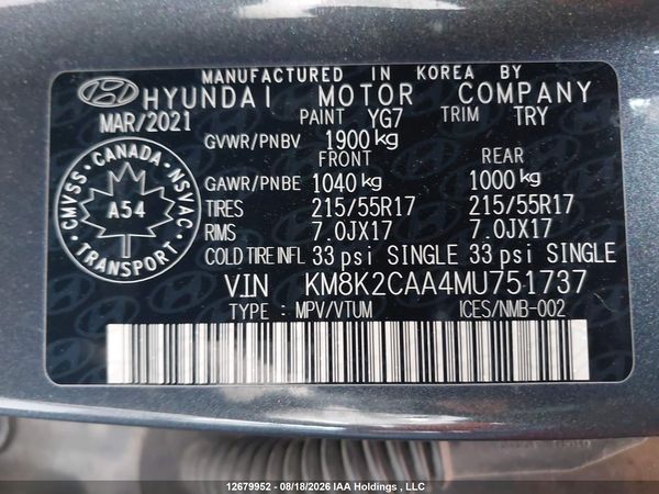 2021 HYUNDAI KONA SEL