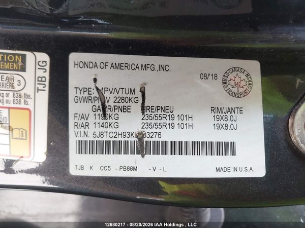 2019 ACURA RDX Platinum Elite