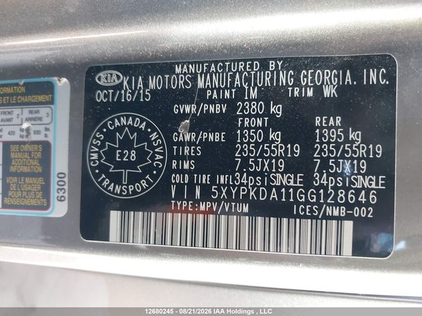 2016 KIA SORENTO SX/SX LIMITED — I9