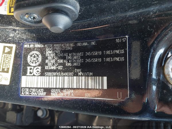 2018 TOYOTA HIGHLANDER LIMITED