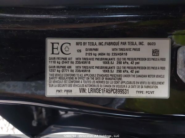 2023 TESLA MODEL 3 RWD