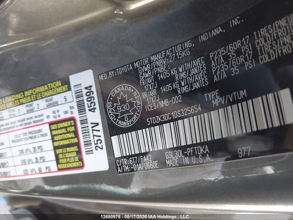 2013 TOYOTA SIENNA V6 7 PASSENGER