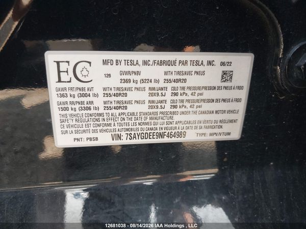 2022 TESLA MODEL Y