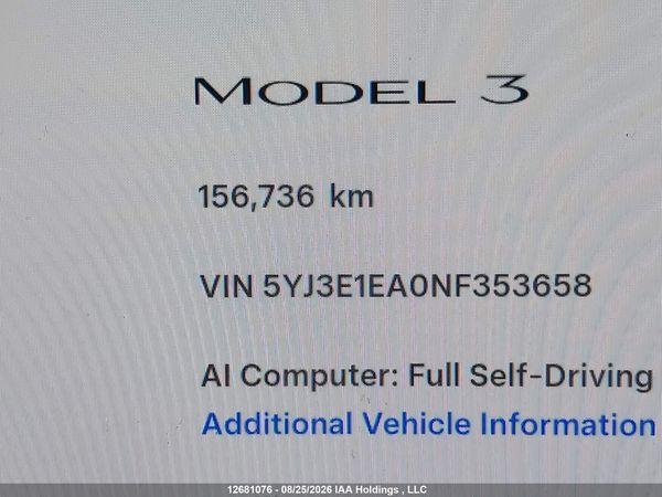 2022 TESLA MODEL 3 RWD/STANDARD RANGE