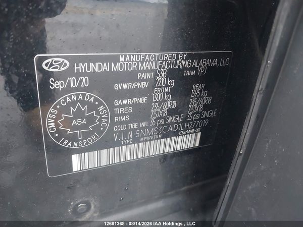 2020 HYUNDAI SANTA FE SEL/SEL PLUS — I18