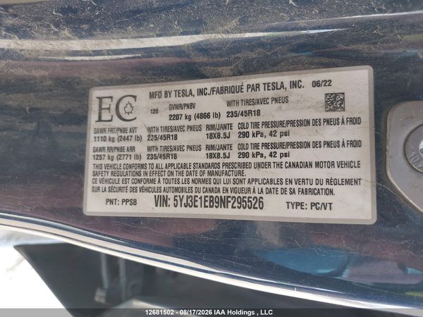 2022 TESLA MODEL 3