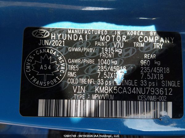 2022 HYUNDAI KONA LIMITED — I9
