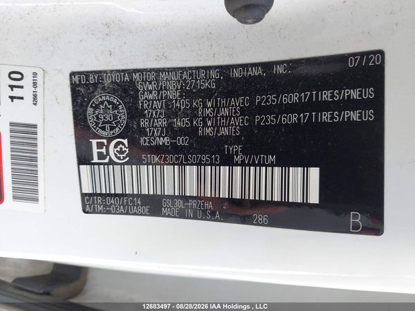 2020 TOYOTA SIENNA LE