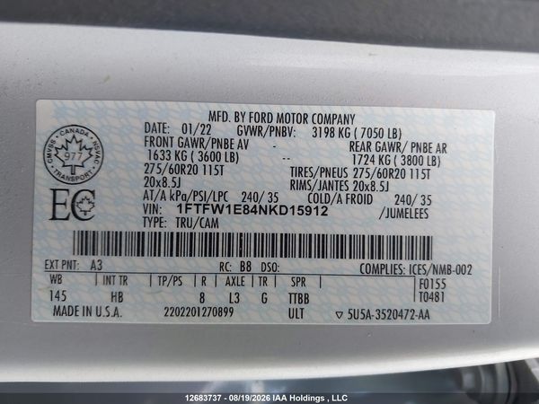 2022 FORD F-150 LARIAT
