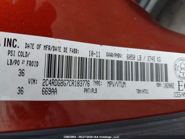 2012 DODGE GRAND CARAVAN SE