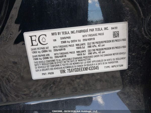 2022 TESLA MODEL Y LONG RANGE