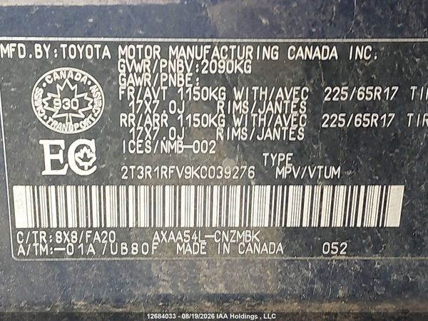 2019 TOYOTA RAV4 XLE/XLE PREMIUM