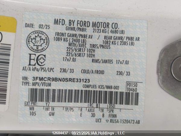2025 FORD BRONCO SPORT BIG BEND — I10