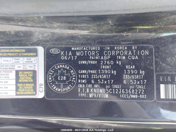 2018 KIA SEDONA LX