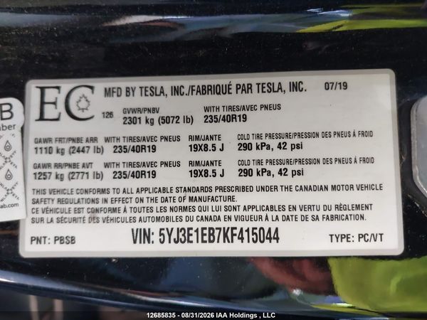 2019 TESLA MODEL 3