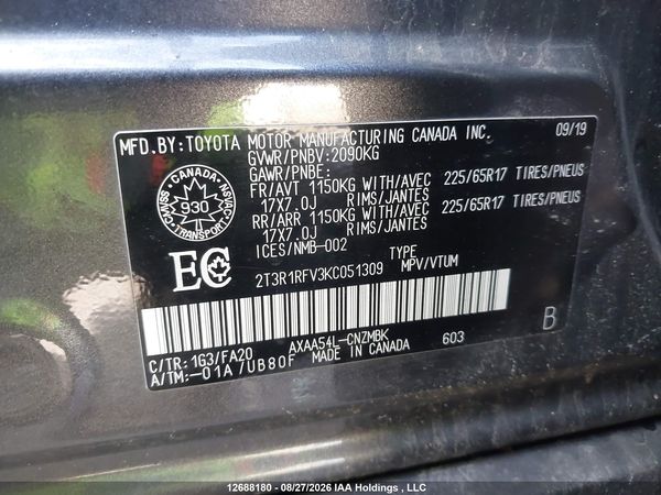 2019 TOYOTA RAV4 XLE/XLE PREMIUM — I9