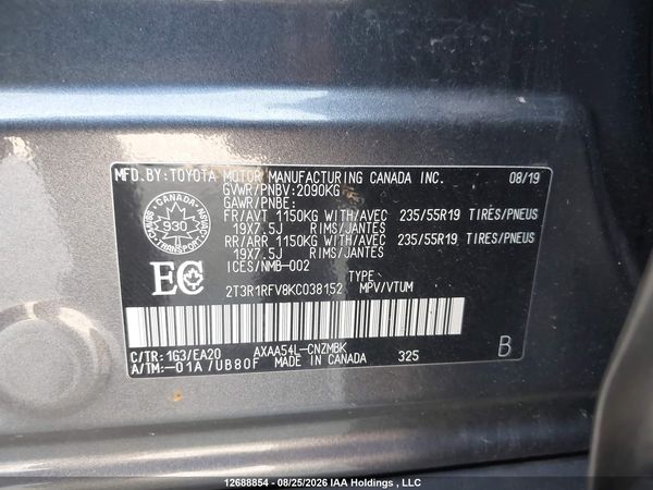 2019 TOYOTA RAV4 XLE — I17