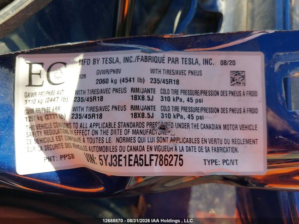 2020 TESLA MODEL 3