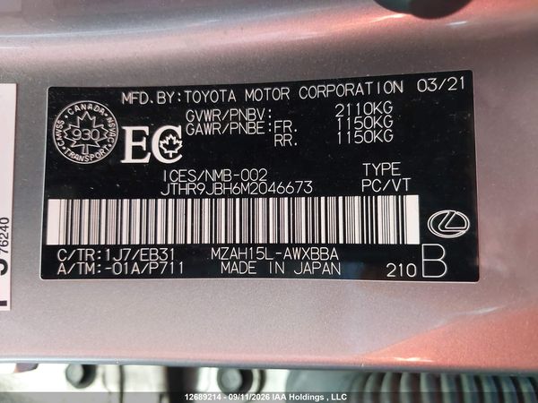 2021 LEXUS UX 250H 250h F Sport Premium — I9