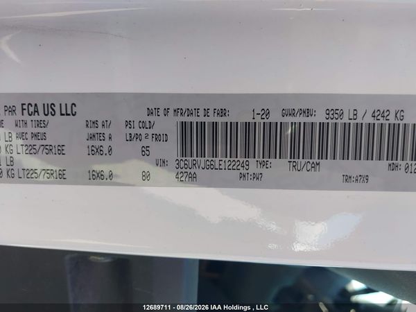 2020 RAM PROMASTER 3500 3500 HIGH