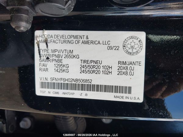 2022 HONDA PILOT ELITE — I9
