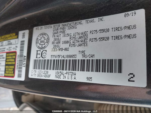 2020 TOYOTA TUNDRA PLATINUM — I9
