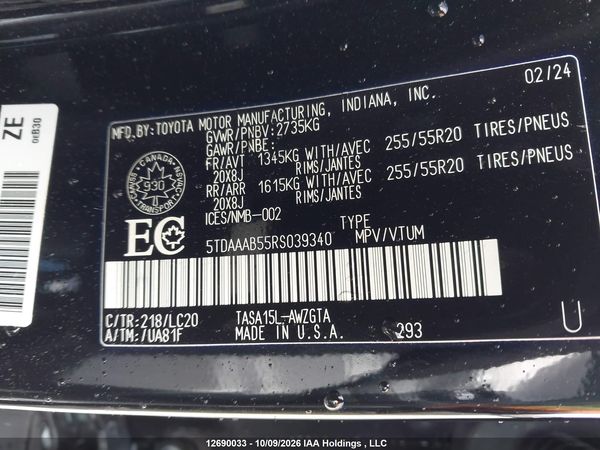 2024 TOYOTA GRAND HIGHLANDER LIMITED/XLE — I9