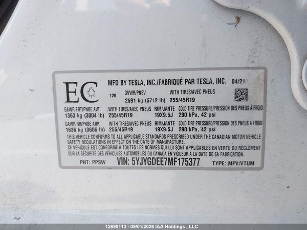 2021 TESLA MODEL Y LONG RANGE