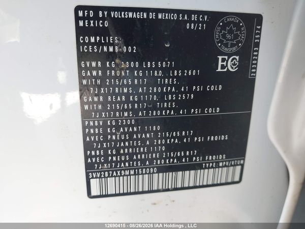2021 VOLKSWAGEN TIGUAN SE/SE R-LINE BLACK/SEL — I20