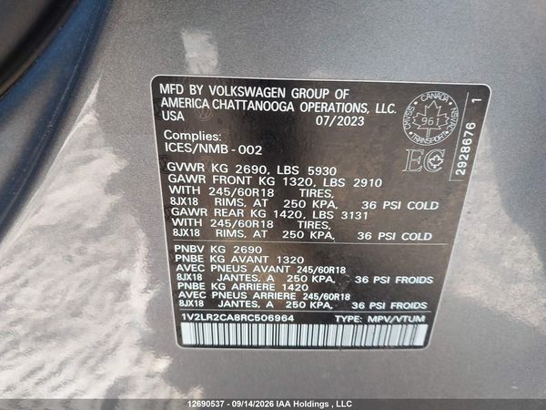 2024 VOLKSWAGEN ATLAS 4Motion SE — I9