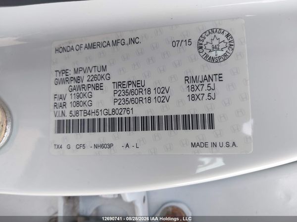 2016 ACURA RDX TECHNOLOGY — I9