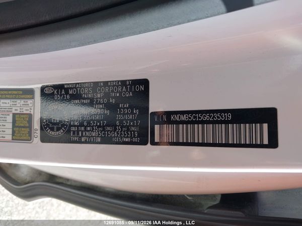 2016 KIA SEDONA LX/LX+ — I9
