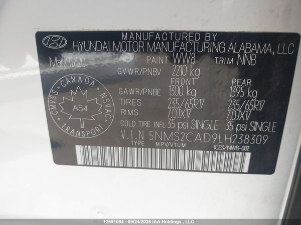 2020 HYUNDAI SANTA FE SE — I9