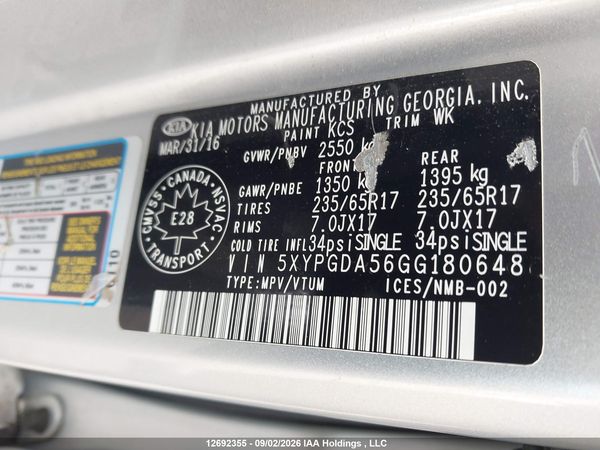 2016 KIA SORENTO 3.3L LX + — I9
