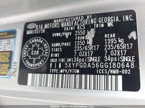 2016 KIA SORENTO 3.3L LX + — I19