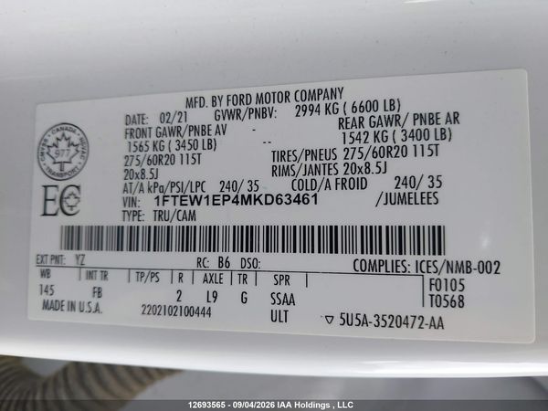 2021 FORD F-150 XLT — I18