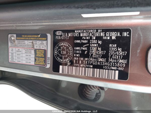 2017 KIA SORENTO 2.0L LX TURBO