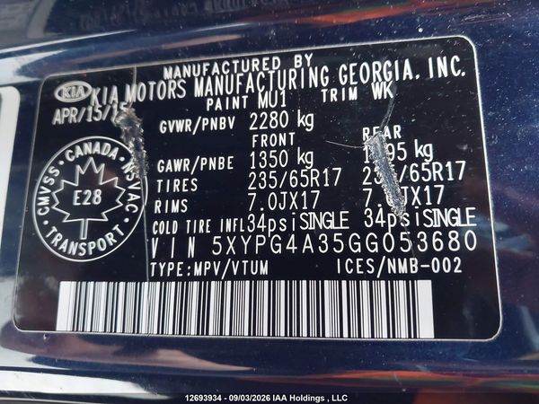 2016 KIA SORENTO 2.4L LX
