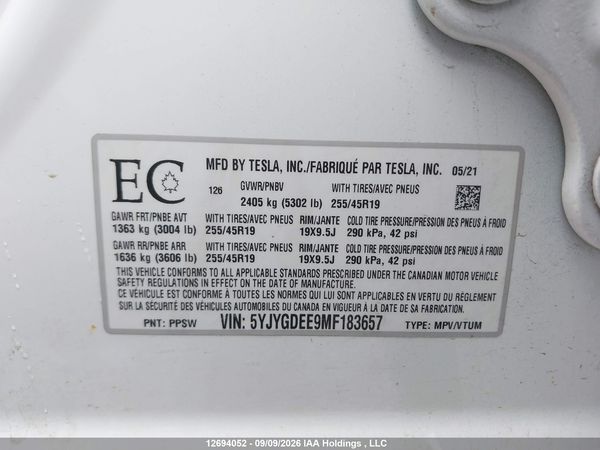 2021 TESLA MODEL Y LONG RANGE