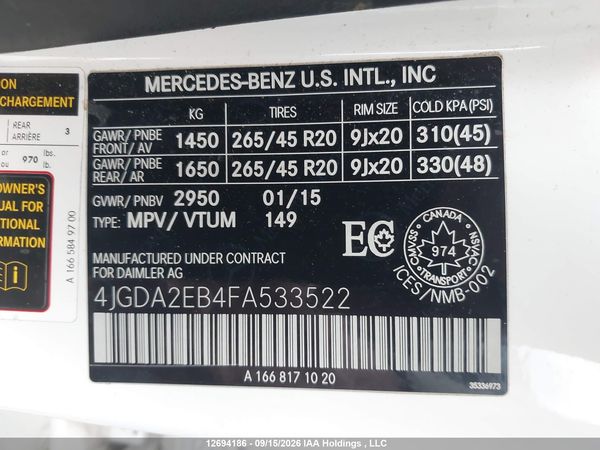 2015 MERCEDES-BENZ ML 350 BLUETEC — I9