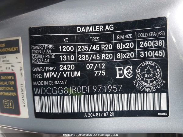 2013 MERCEDES-BENZ GLK 350 4MATIC — I19