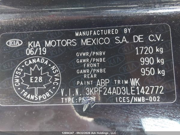 2020 KIA FORTE LX — I9